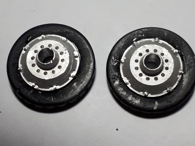 TVF1 Brake hats mounted to discs with bolt heads attached